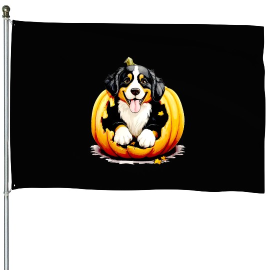 Halloween Bernese Mountain Dog House Flags