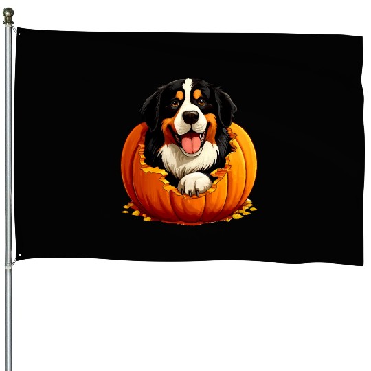 Halloween Bernese Mountain Dog House Flags