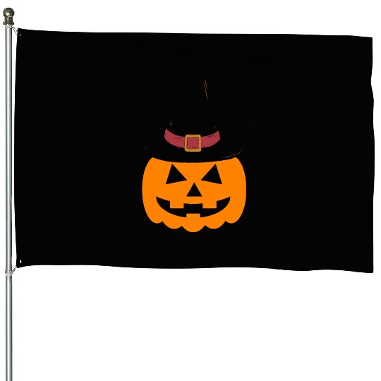 Pumpkin with hat House Flags - Funny Halloween