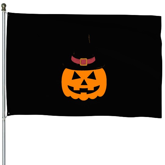Pumpkin with hat House Flags - Funny Halloween