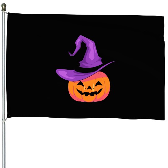 Pumpkin with hat House Flags - Happy Halloween Day