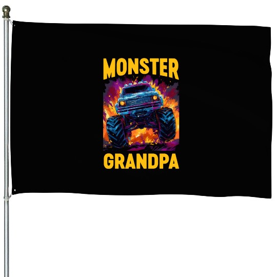 Monster Truck Grandpa Monster Grandad Retro House Flags