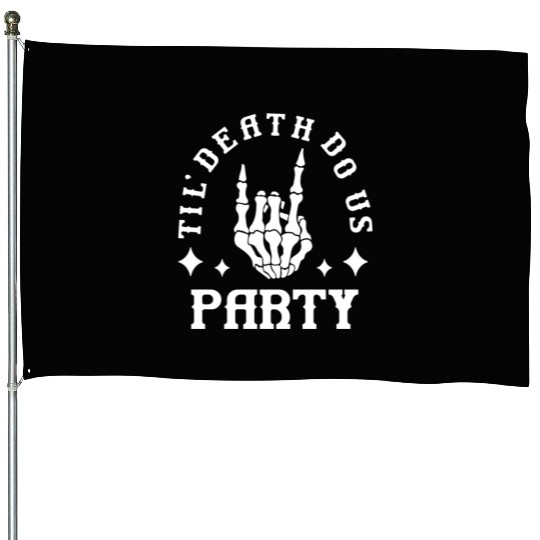 Halloween Till Death Do Us Party Skeleton Hand House Flags