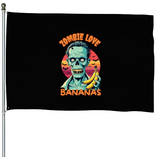 Zombie Love Bananas Halloween House Flags