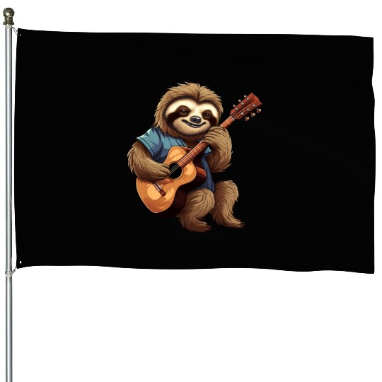 Sloth Guitar Player House Flags