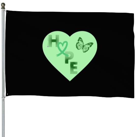 Liver Cancer Hope & Butterfly Heart All Green House Flags