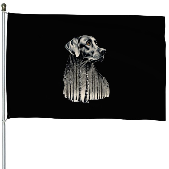 Funny black labrador charcoal drawing House Flags