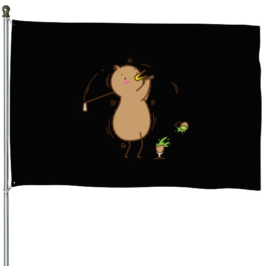 Kiwi playing Golf Kiwi Bird and Fruit House Flags