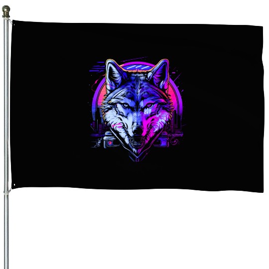 Retro Rhythm Wolf House Flags