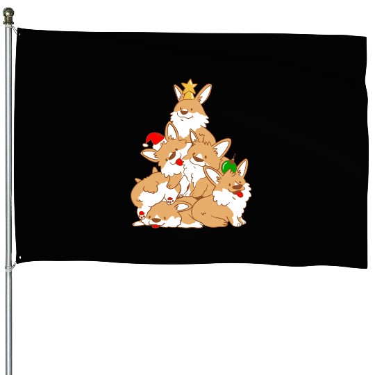Corgi Dog Christmas Tree Animals Lover Xmas House Flags