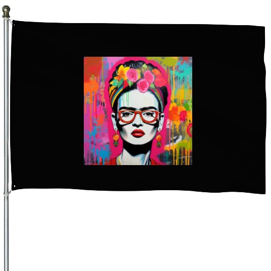 Frida Kahlo style urban art colorfull graffiti House Flags