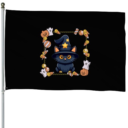 HALLOWEEN KITTY House Flags