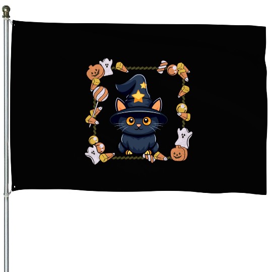HALLOWEEN KITTY House Flags