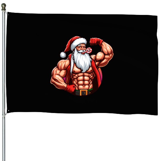 Muscular Santa Fit for the holidays House Flags