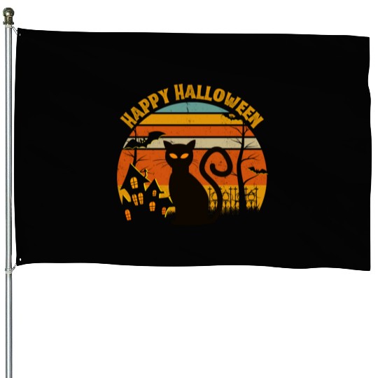 Happy Halloween. Spooky Ghost Skeleton Zombie Witc House Flags