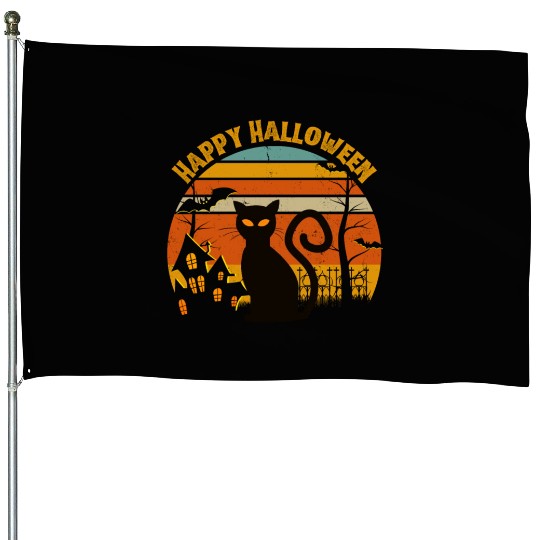 Happy Halloween. Spooky Ghost Skeleton Zombie Witc House Flags