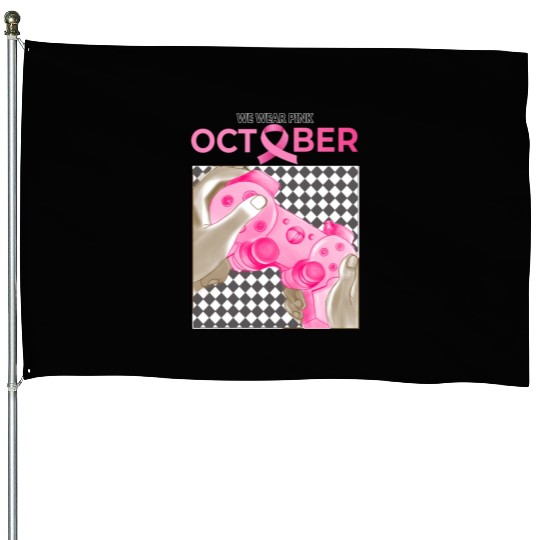 In October We Wear Pink Breast Cancer House Flags