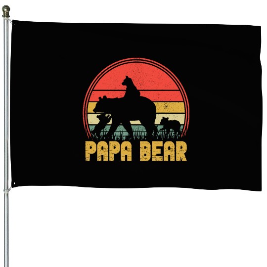 Funny Papa Bear Of Cub 3 Kids Fathers Day Grandpa House Flags
