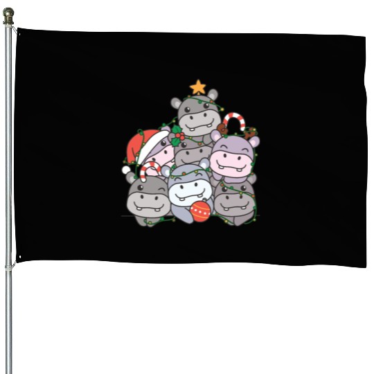 Hippo Christmas Tree Funny Animal Christmas House Flags