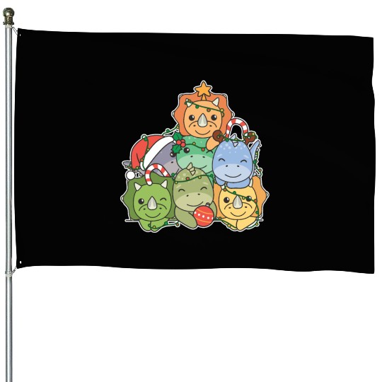 Dinosaur Christmas Tree Funny Animal House Flags