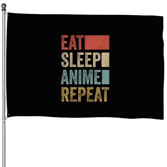 Vintage Retro Eat Sleep Anime Repeat Gift Funny House Flags