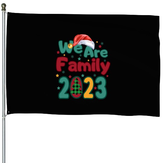 We Are Family Christmas Tree Santa Hat Pajama House Flags