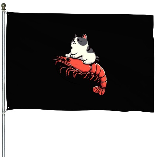 Cat rides shrimp House Flags