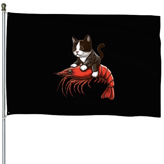Cat rides shrimp House Flags