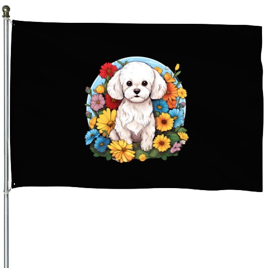 Bichon Frise Floral Flower Cute Colorful Puppy Dog House Flags