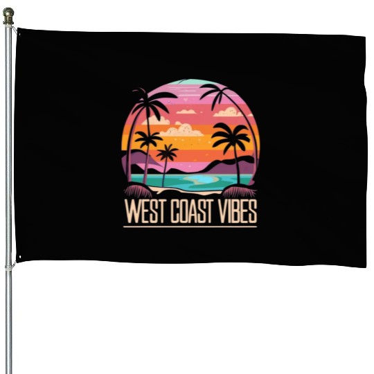 Tranquil beach at sunset West Coast Vibes House Flags