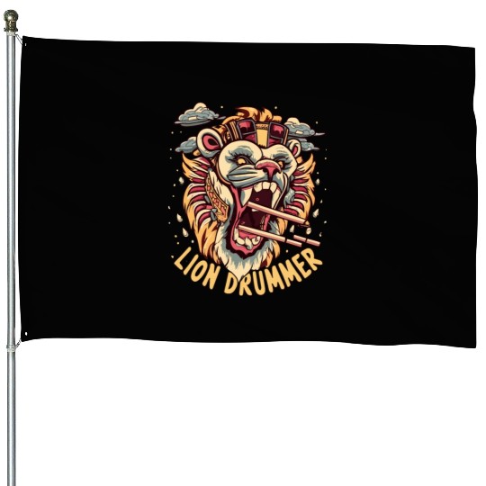 Lion Drummer House Flags