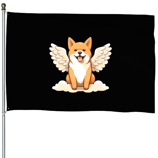 Sweet Shiba Inu angel with wings House Flags