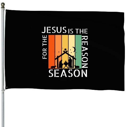 Retro Jesus is the Reason for the Season House Flags