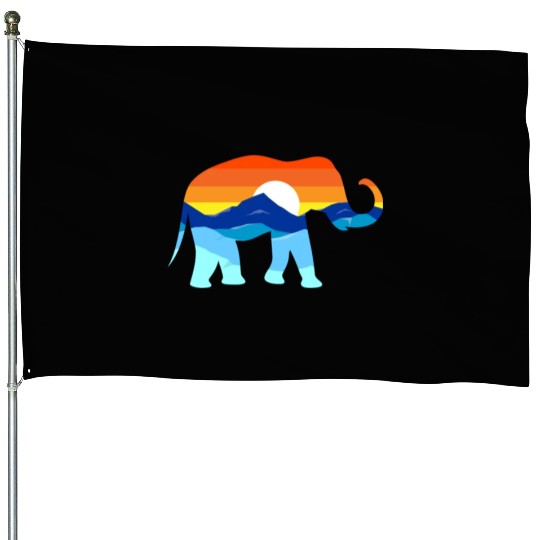Camping Hiking Retro Mountains Outdoors Elephant House Flags
