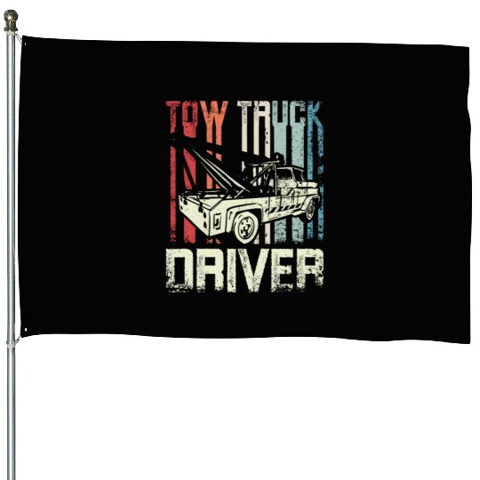 Cool Retro Vintage Tow truck Driver House Flags