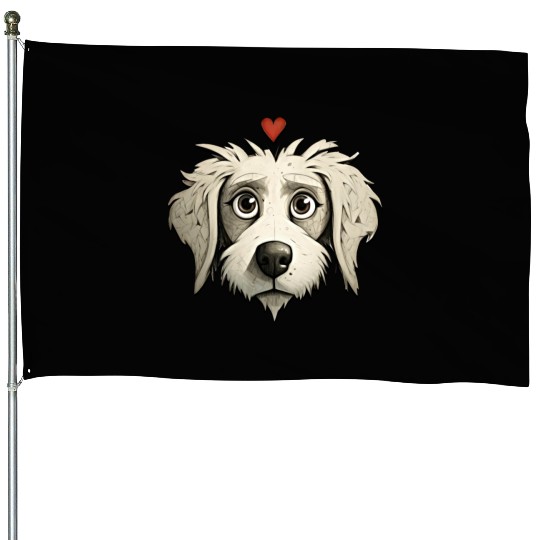 A Cartoon Canine with a Loving Heart House Flags