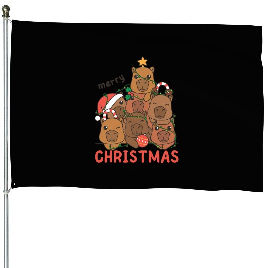 Capybara Christmas Tree Merry Christmas House Flags