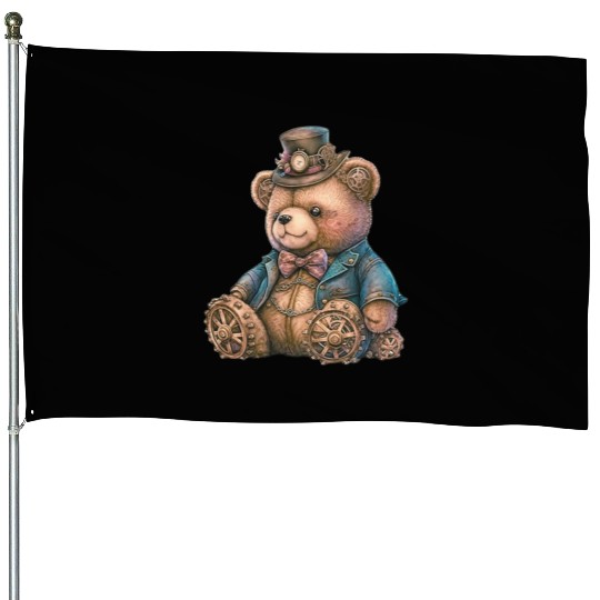 Steampunk Vintage Teddy Bear House Flags
