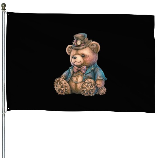 Steampunk Vintage Teddy Bear House Flags