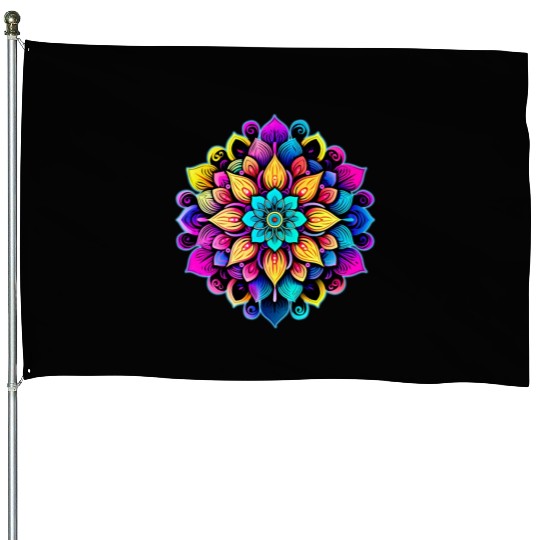 Mandala: A Complex, Multicolored Floral Pattern House Flags