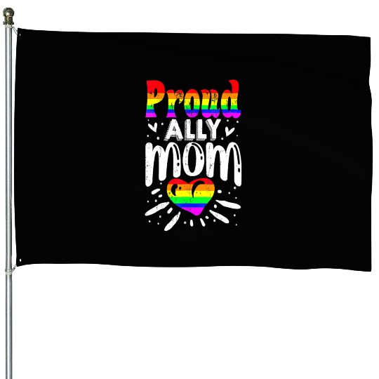 Retro Proud Ally Mom Rainbow Heart LGBT Gay Pride House Flags