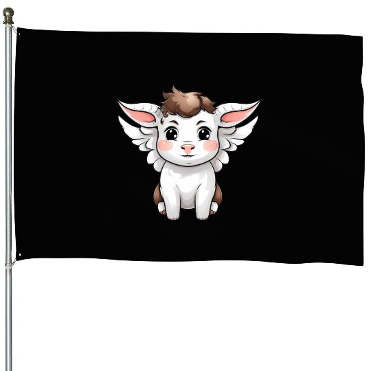 Heavenly Bond: Cow & Calf with Angel Wings House Flags