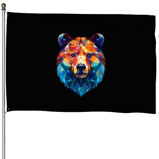 Wild Psychedelic Bear Geometric Vibrant House Flags