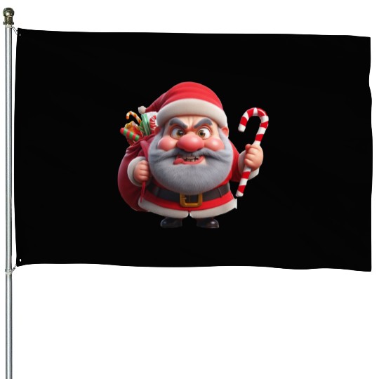 Crazy Santa with Candy Canes House Flags