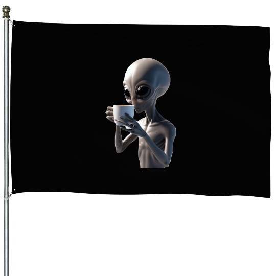 Alien Drinking Coffee House Flags
