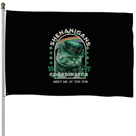 Funny Irish Beer Loving Cat House Flags