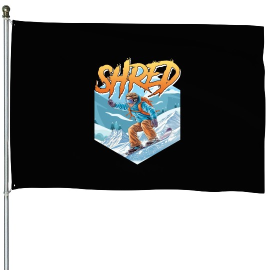 Snowboarding SHRED Snowboarder Freestyle House Flags