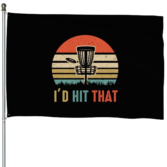 I d Hit That Disc Golf Vintage Sunset Funny Father House Flags