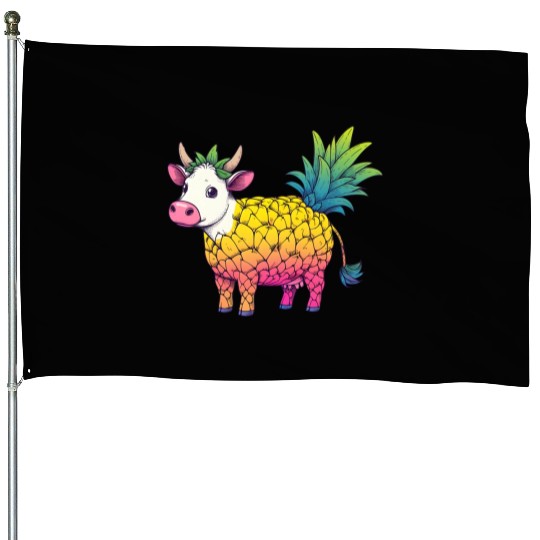 Cow in pineapple costume - Fruity joy House Flags
