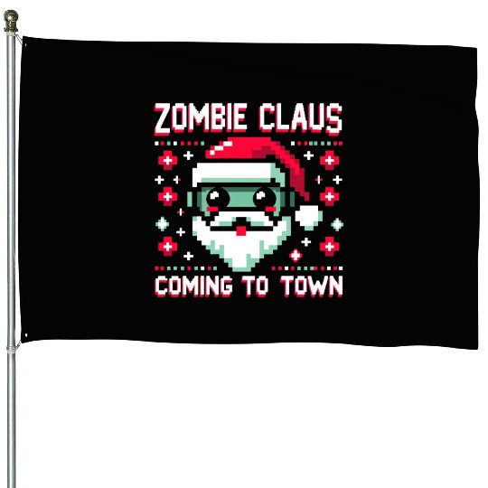 Zombie Claus - Undead Santa with an 8bit Twist House Flags